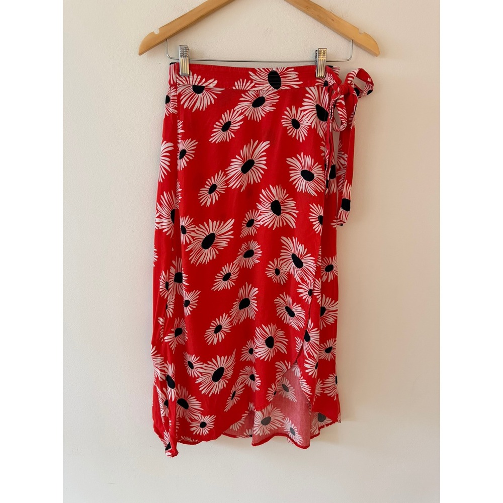 Anthropologie 37 of 52 Conversations Red Poppy Floral Faux Wrap Skirt Size XXS